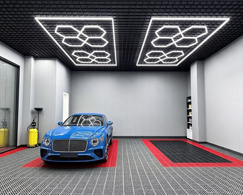 Хорошая цена 512W светодиодная шестиугольная модульная потолочная система освещения для гаража, спортзала, мастерской, офиса, соединяемые сотовые светодиодные шестиугольные панели онлайн