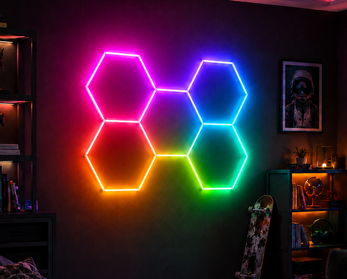Подключаемые светодиодные шестиугольные лампы RGB Honeycomb Модульные панели для гаража, мастерских спортивных заведений и офисных потолочных светильников