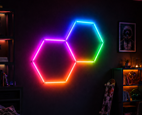 Хорошая цена RGB LED Hexagon Light Модульная система потолочного освещения для гаража, спортзала, мастерской, офиса онлайн