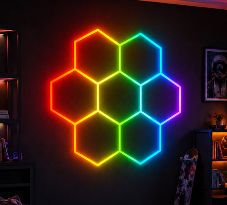 Модульная шестиугольная светодиодная RGB-система освещения для потолка, разработанная для гаража, спортзала, мастерской, офиса и с простым монтажом