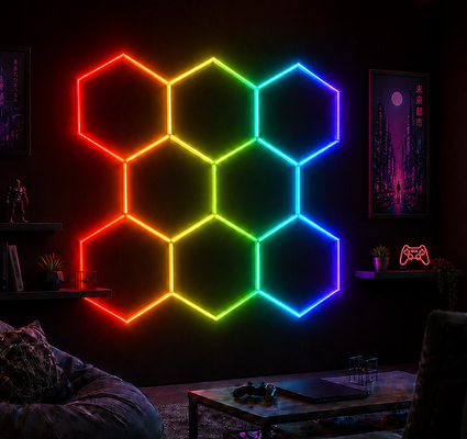 Модульные шестиугольные светодиодные RGB-сотовые потолочные панели для универсального освещения в гараже, спортзале, мастерской и офисе