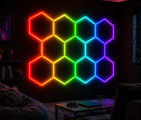 Хорошая цена RGB LED шестоугольный свет Модульные панели соломинки подходят для гаража спортивной мастерской и офиса Стильные решения освещения онлайн