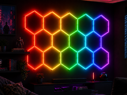 Модульная система шестиугольных светодиодных RGB-панелей для гибкого освещения в гараже, спортзале, мастерской и офисе