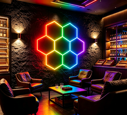 Модульная шестиугольная светодиодная RGB-система освещения для потолка, разработанная для гаража, спортзала, мастерской, офиса и с простым монтажом