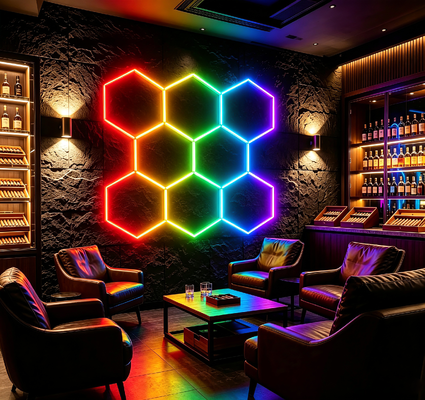 Модульные шестиугольные светодиодные RGB-сотовые потолочные панели для универсального освещения в гараже, спортзале, мастерской и офисе
